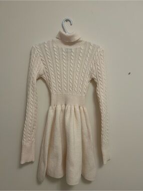 SHEIN Cream Cable Knit Turtleneck Sweater Dress